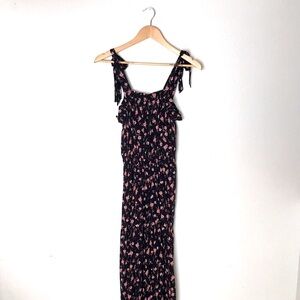 🔥 Black & Pink Floral Wide Leg Maxi Romper - XS 🔥